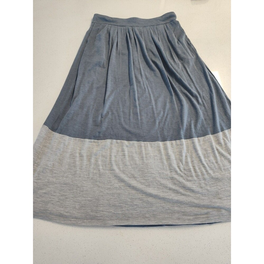 Eileen Fisher Women's Maxi Skirt Blue & Gray Color Block Silk Blend Pleat Small